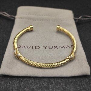 David Yurman 4mm 14K Gold Plated Full Diamond Double X Bracelet